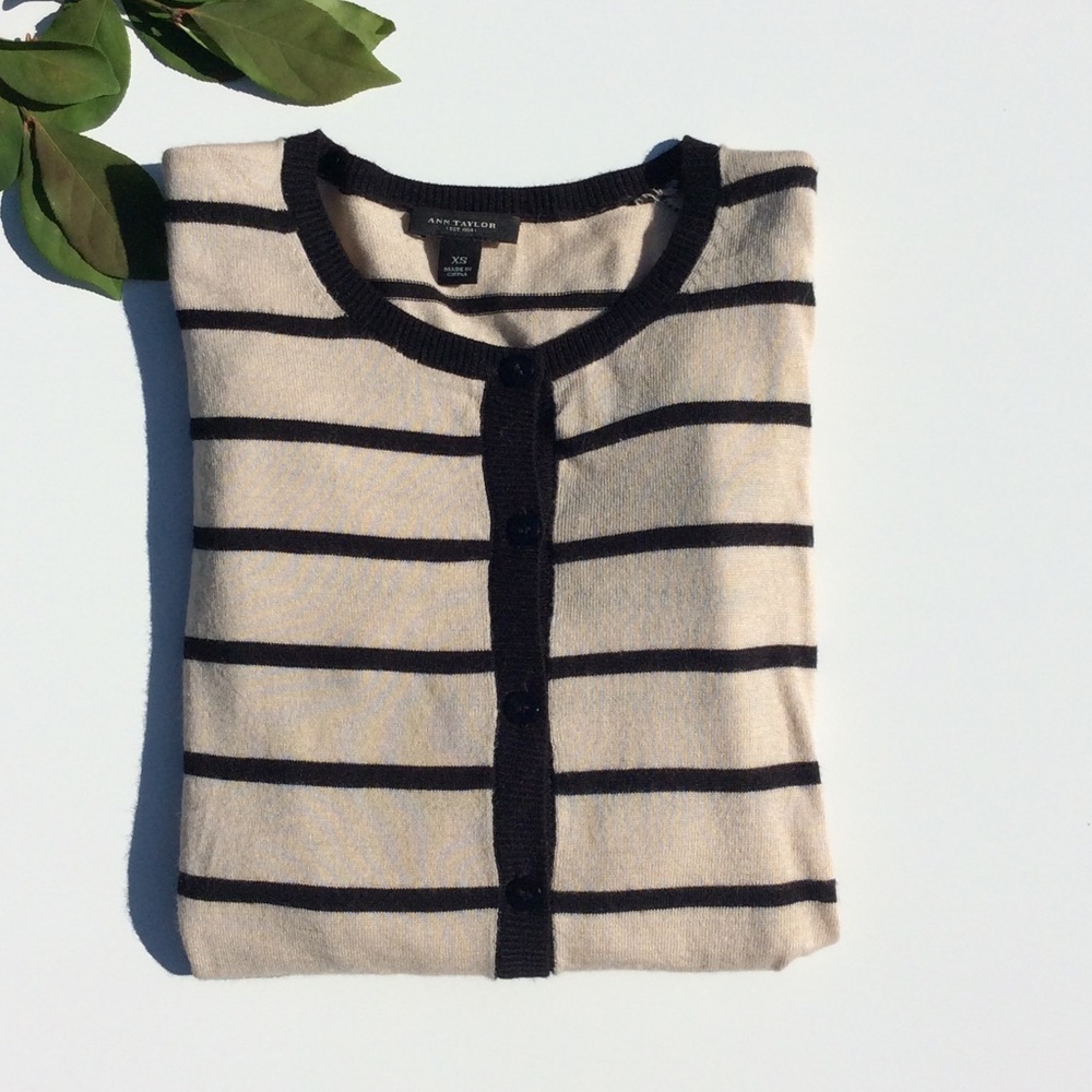 ❤ Ann Taylor Stripe Cardigan Xs 3/4 sleeve