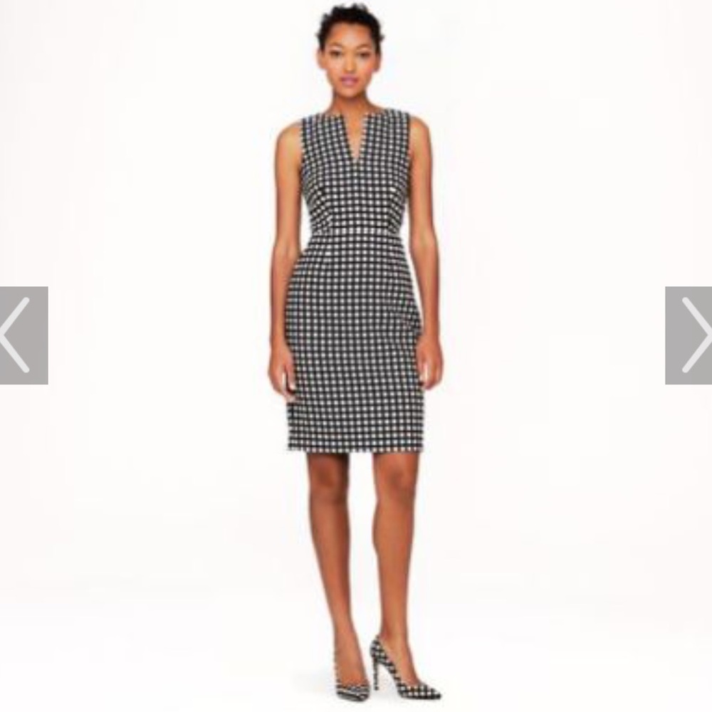 N Crew Split Neck Windowpane Dress