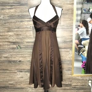 Bcbgmaxazria tie brown silk halter dress