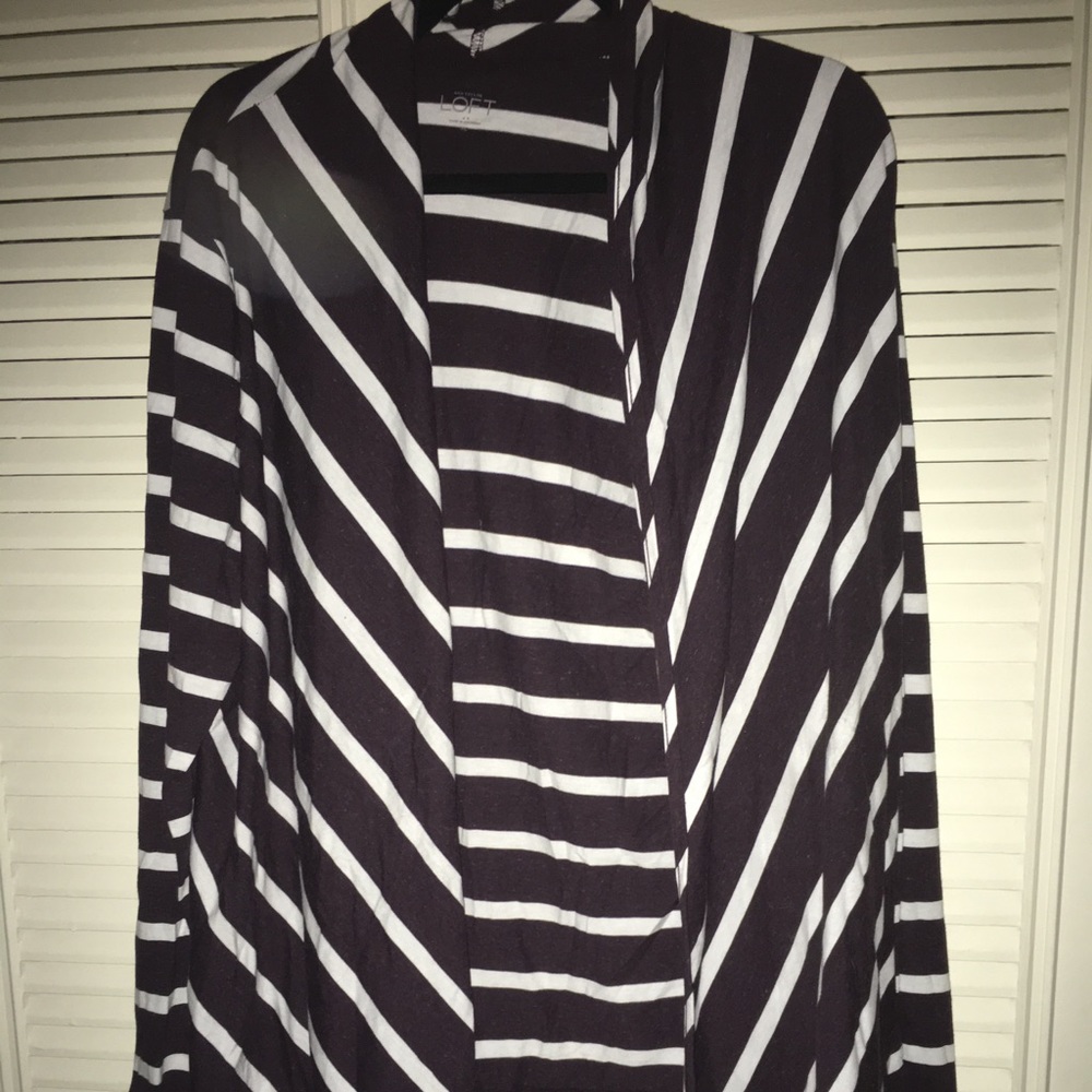 Loft Maroon and White Striped Cardigan