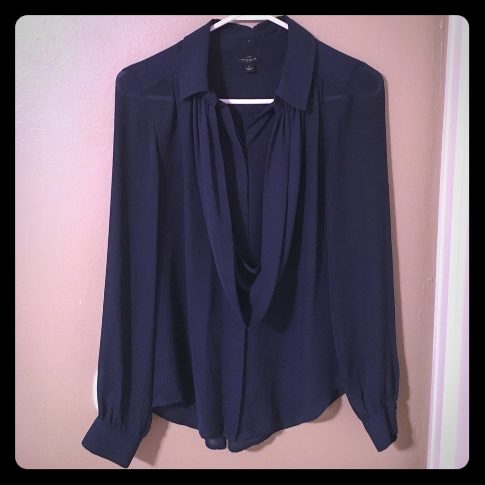 Ann Taylor semi-sheer button down blouse