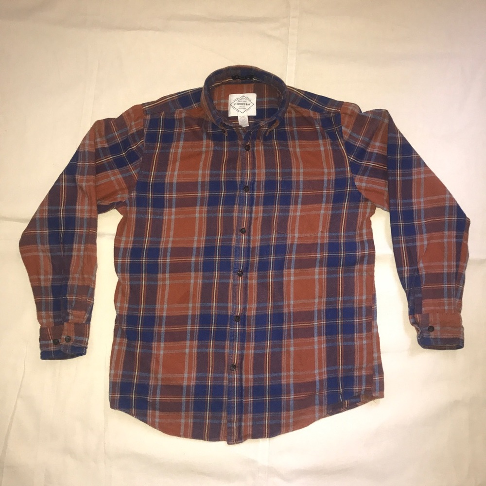 Pumpkin/navy plaid St.John'sBay flannel shirt S