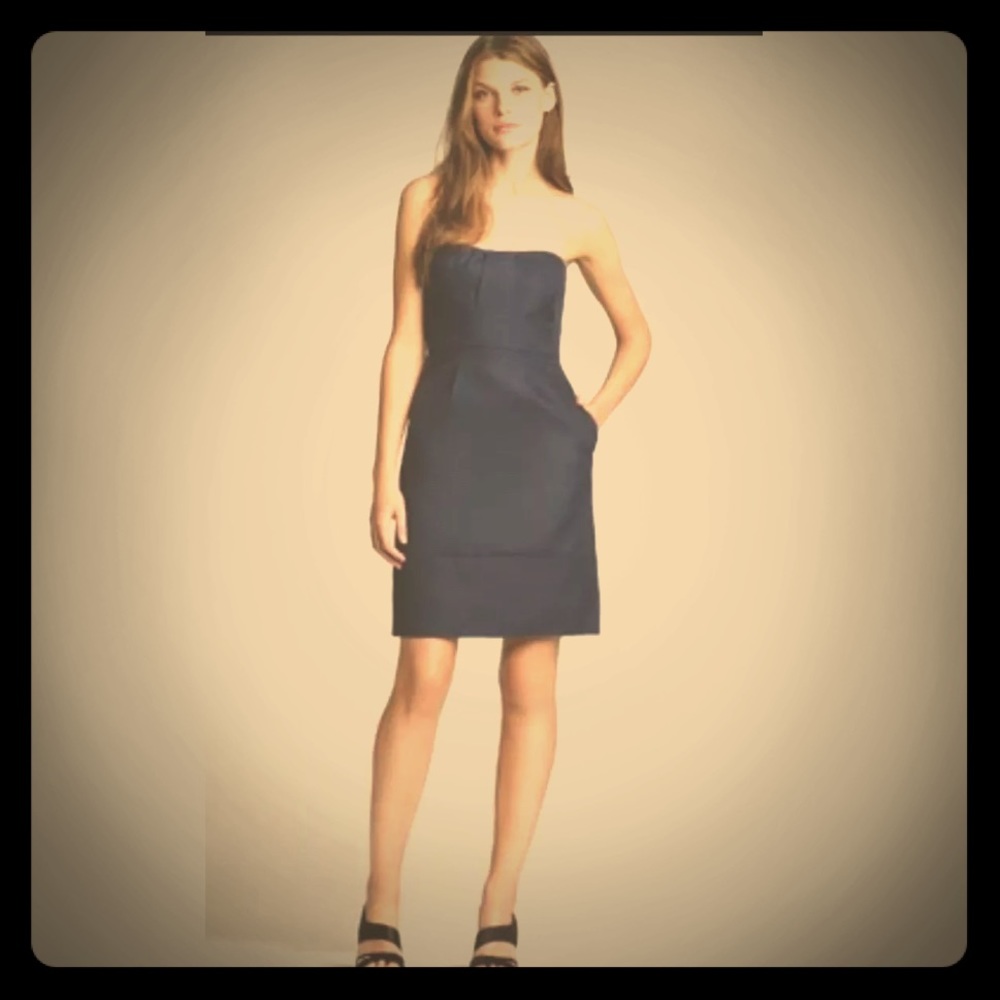 J crew Erica black cotton Strapless Pocket dress