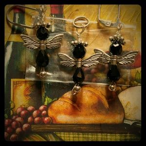 #0086 Swarovski Crystal Ebony Angels Jewelry Set