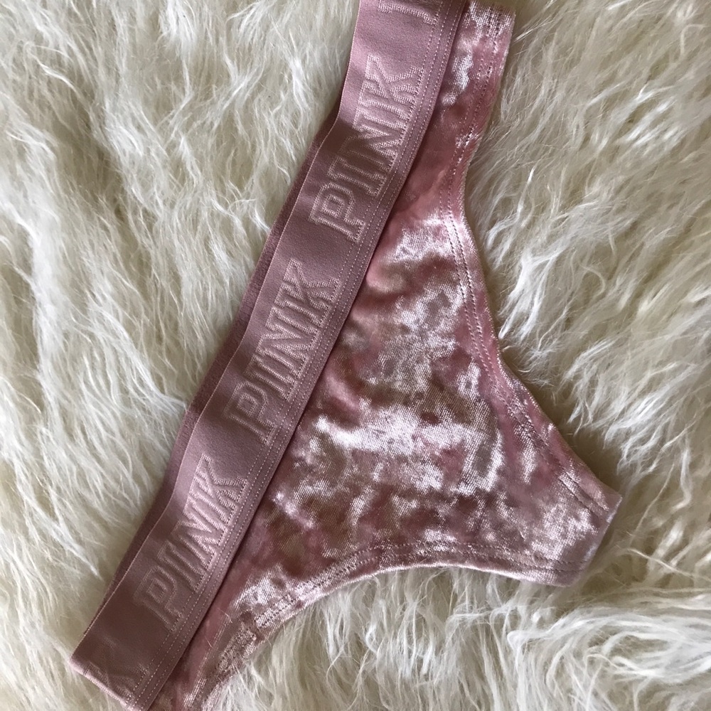 Extra small PINK logo thong velvet