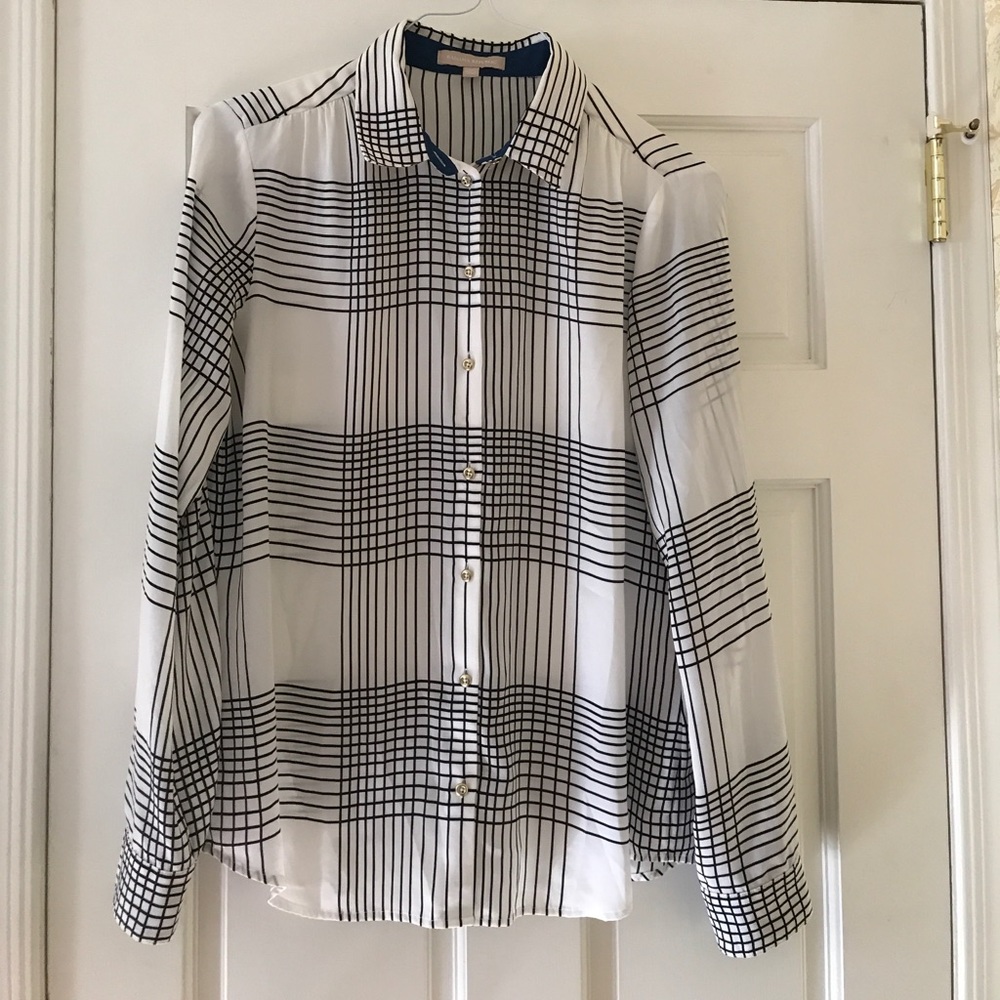 BANANA REPUBLIC black stripe gold button up