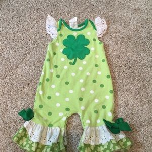 Ric Rac & Ruffles Shamrock Romper- 6/9M NWOT