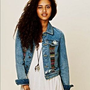 Free People Embroidered Denim Jacket