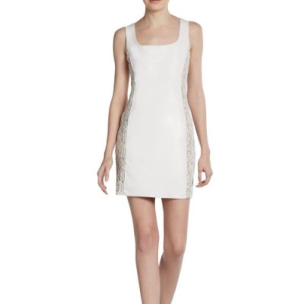Bailey 44 white leather & lace dress