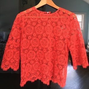 Bright red crochet top. Wear over camisole. Zara.