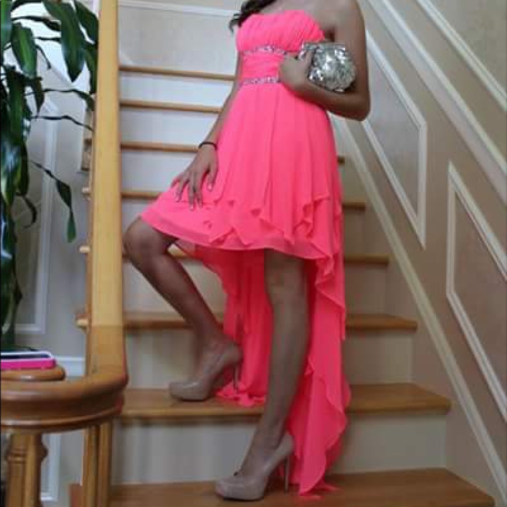 High to Low Pink/Coral Evening Dress SIZE 1/2