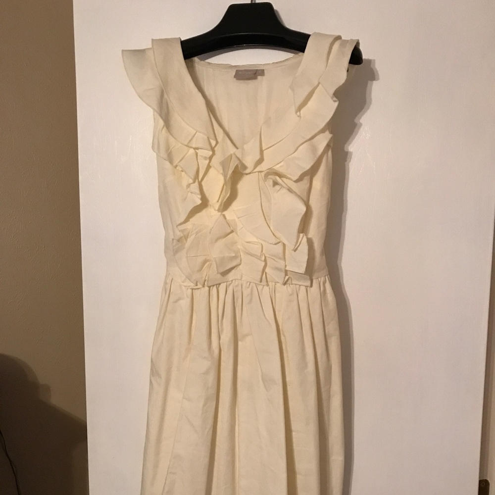 EShakti ruffle cream dress