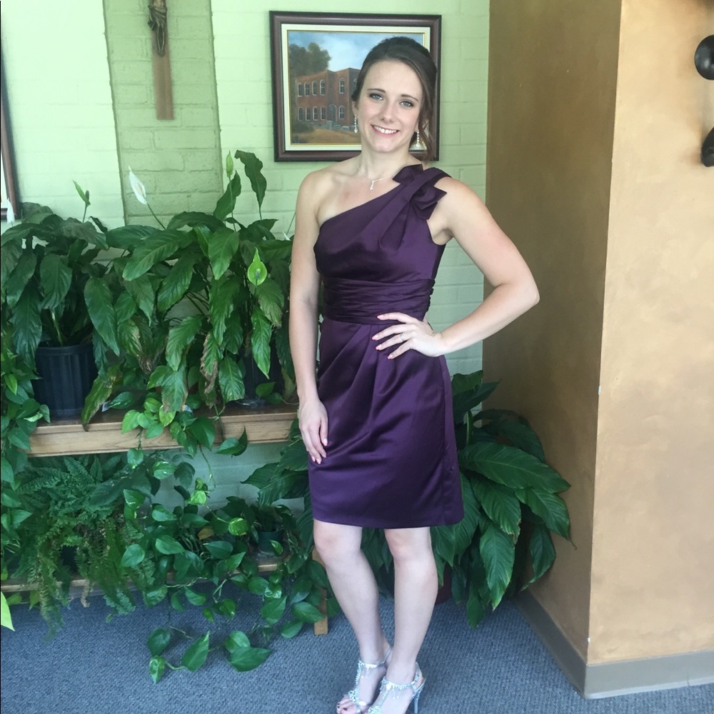 David’s Bridal Purple One Sleeve Formal Dress