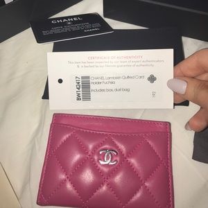 Chanel card case pink lambskin silver hardware