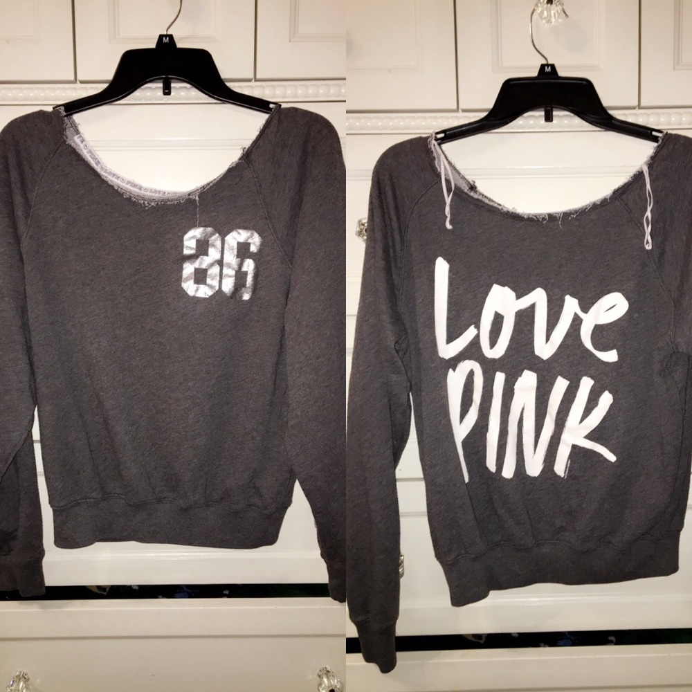 PINK Dark Gray Long Sleeve Top