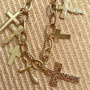 Silver multi cross toggle bracelet