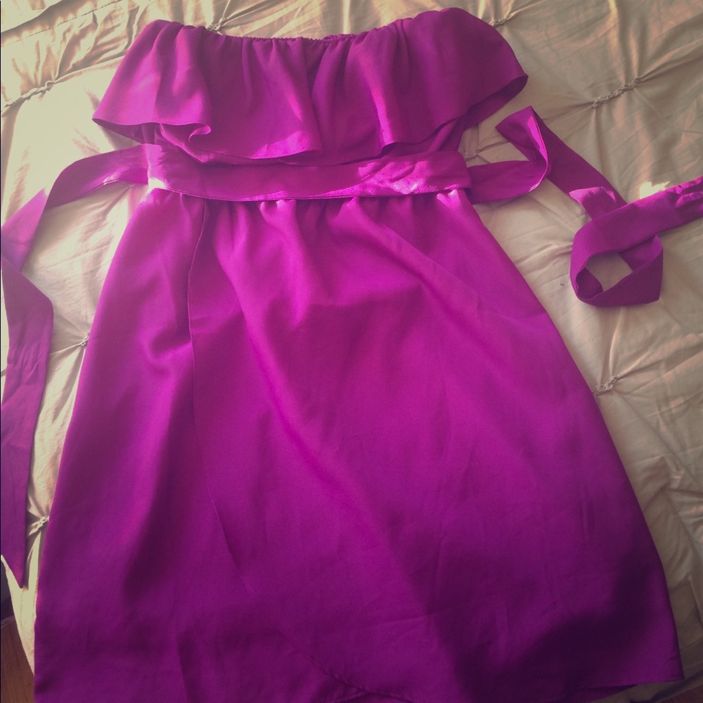 Purple Ruffle Strapless Dress