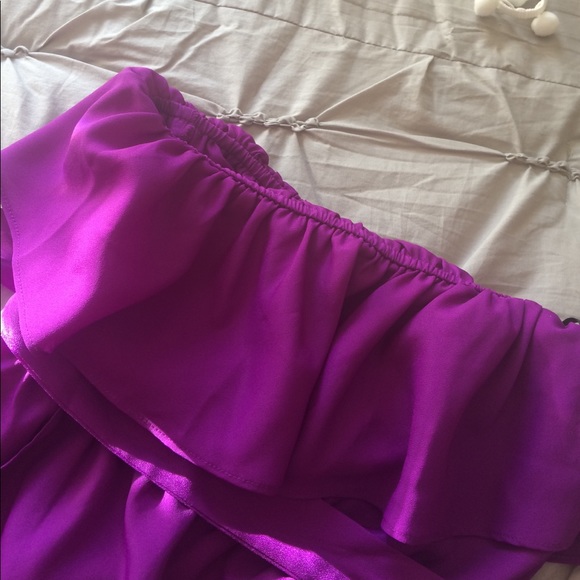 Purple Ruffle Strapless Dress - Picture 3 of 3