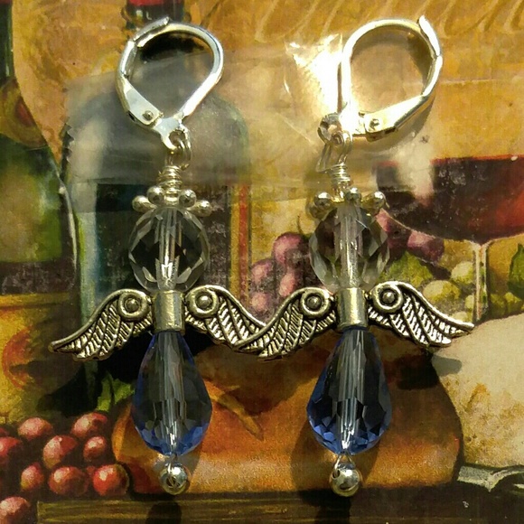 #0087 Cornflower Blue Crystal Angel Earrings - Picture 1 of 3