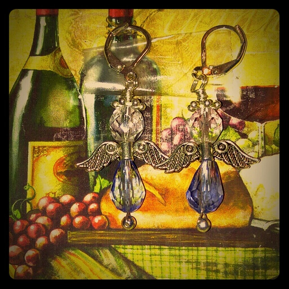 #0087 Cornflower Blue Crystal Angel Earrings - Picture 3 of 3