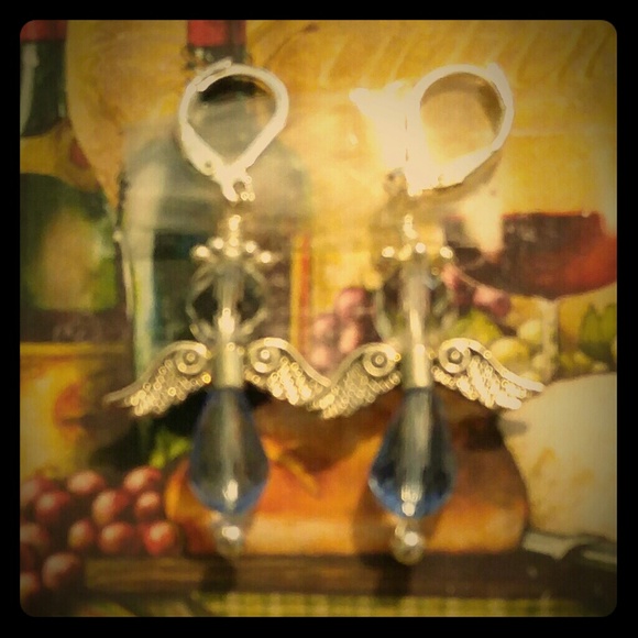 #0087 Cornflower Blue Crystal Angel Earrings - Picture 2 of 3
