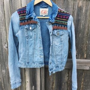 Gianni Bini Embroidered Lightwash Denim Jacket