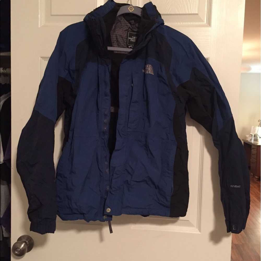 Blue north face jacket.