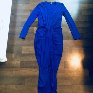 BLUE LONG SLEEVE SLIT DRESS