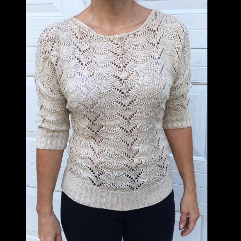 Ann Taylor Loft Cream White Crochet Sweater