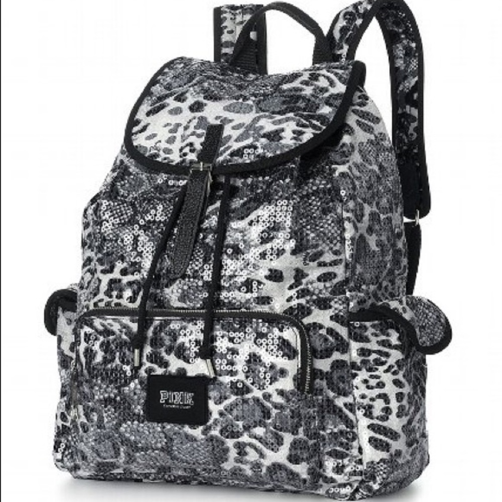 ✨🐆NWOT VS LOVE PINK SNOW LEOPARD SEQUIN BACKPACK✨