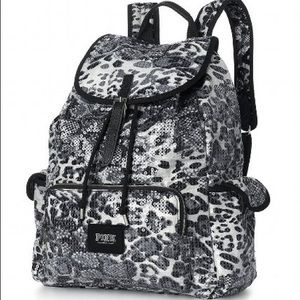 ✨🐆NWOT VS LOVE PINK SNOW LEOPARD SEQUIN BACKPACK✨