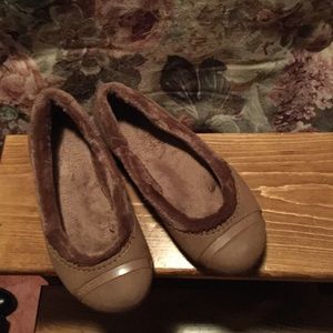 Crocs lined tan slip on flats size 7