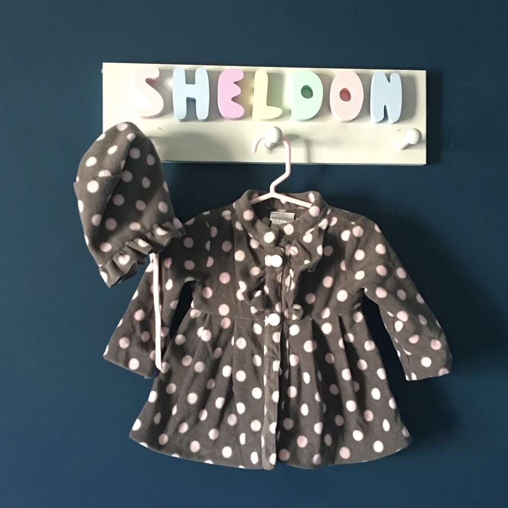 Polka Dot Baby Bonnet w/ matching fleece