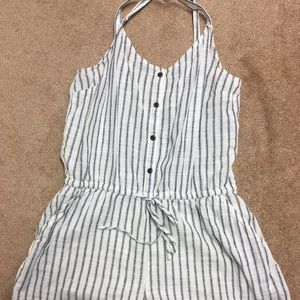 Old Navy White & Denim Pin Striped Romper