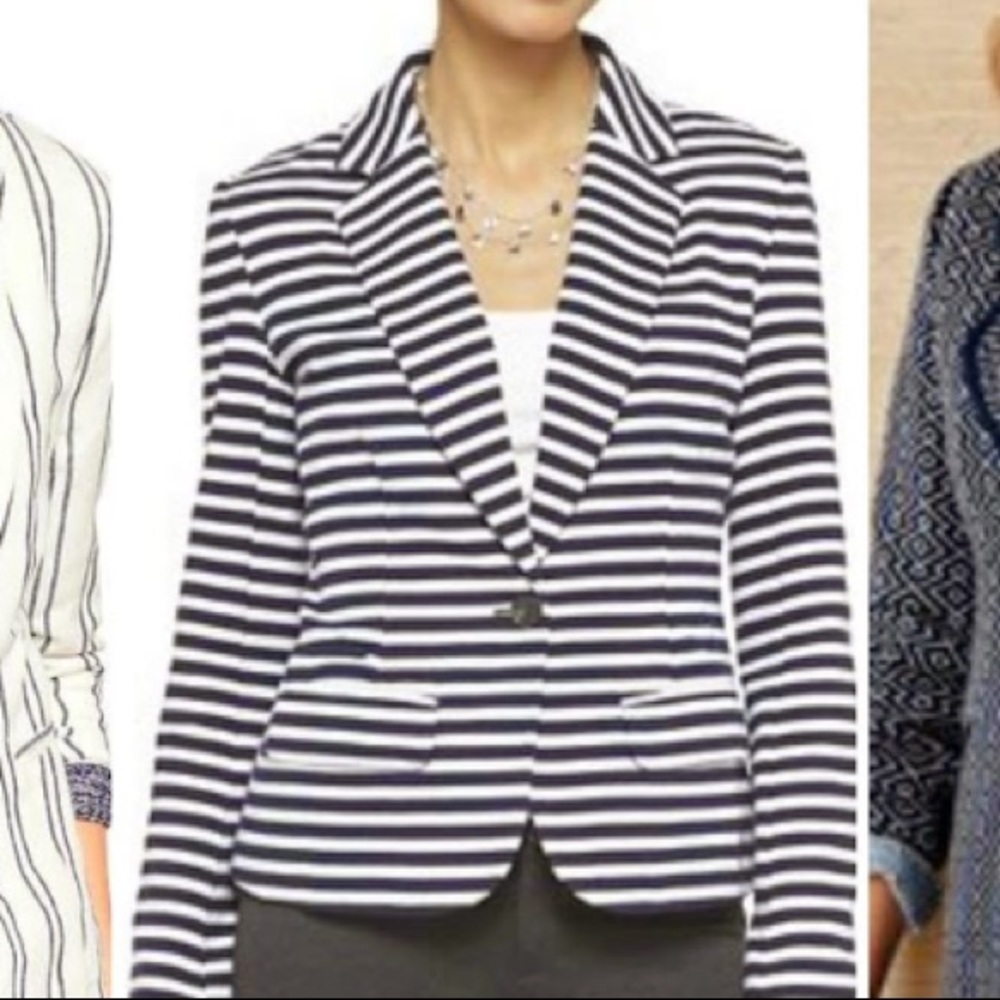 Navy Blue and White Striped Blazer