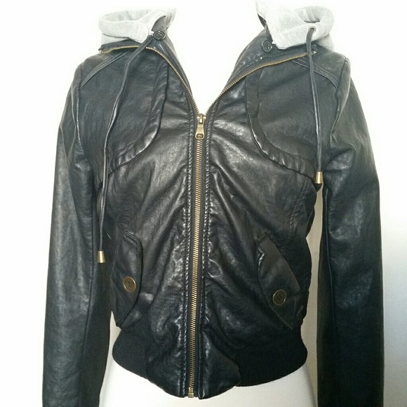 Pleather jacket with removable hood - Picture 2 of 5