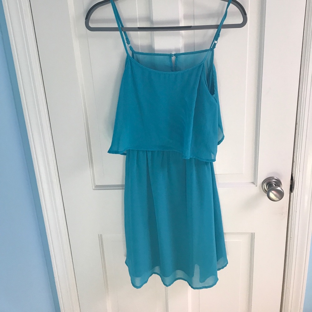 Teal mini dress with keyhole back