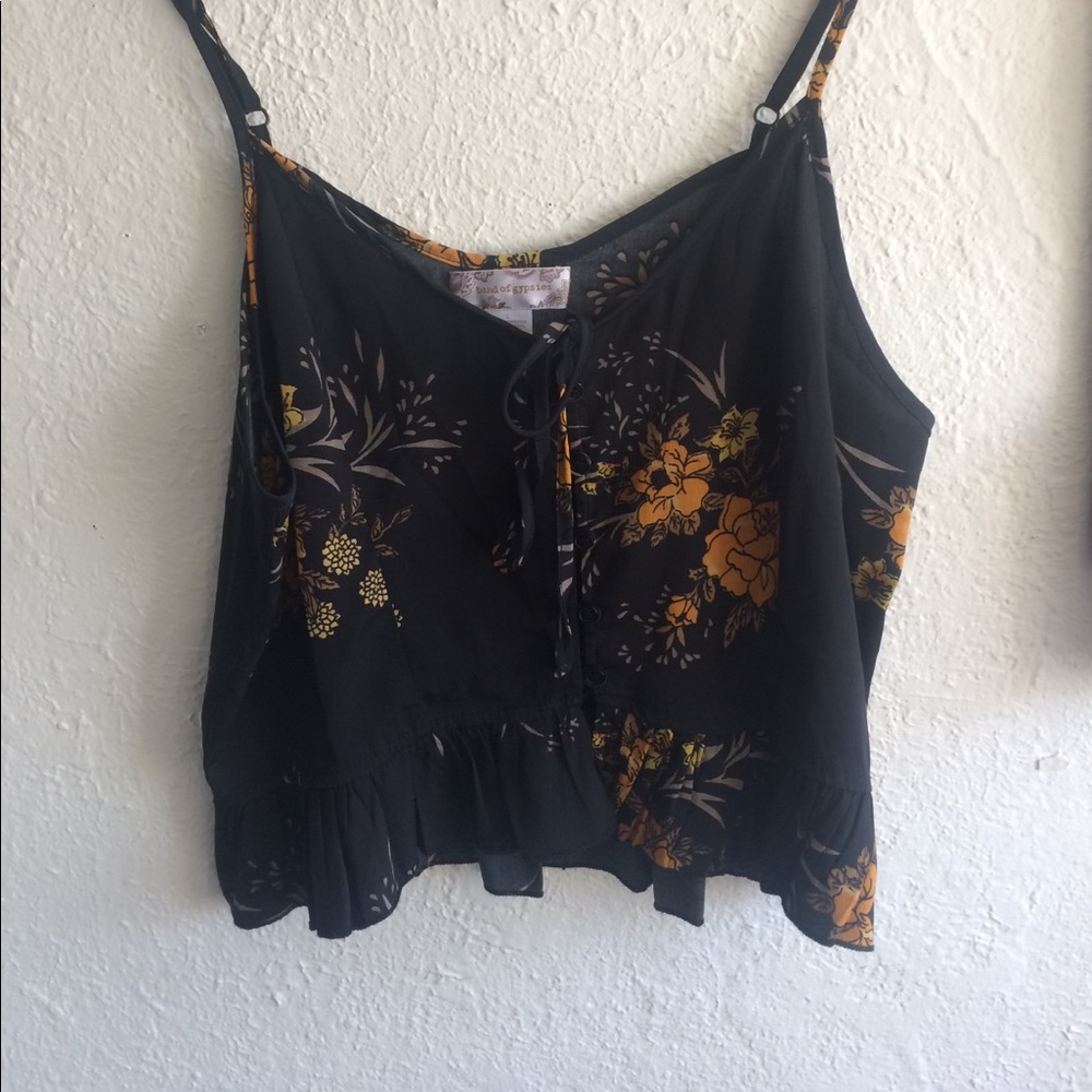 Black floral strapped top