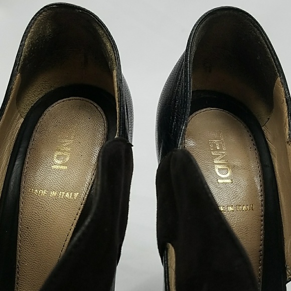 Fendi women 6.5 brown velvet platform peep toe - Picture 3 of 8