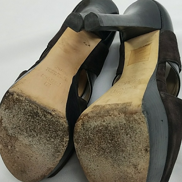 Fendi women 6.5 brown velvet platform peep toe - Picture 7 of 8