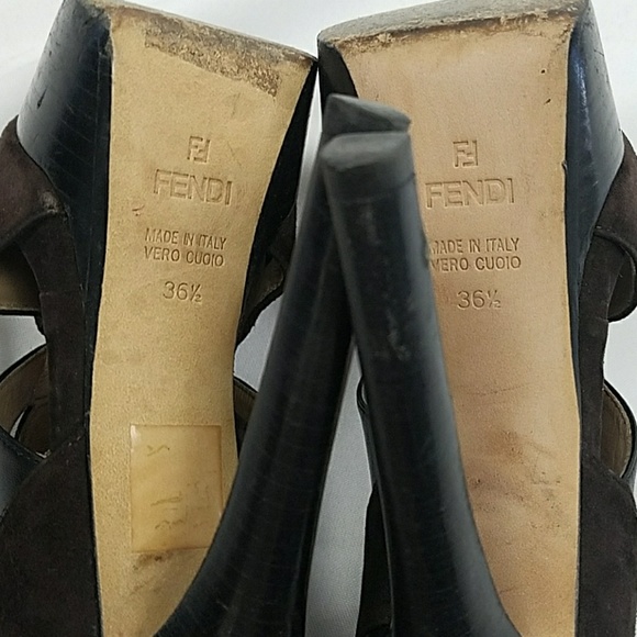 Fendi women 6.5 brown velvet platform peep toe - Picture 8 of 8