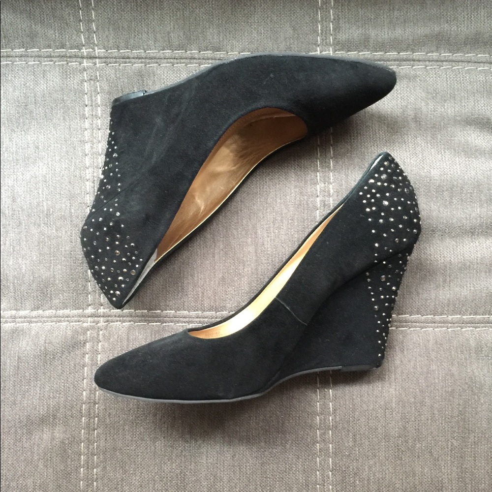 BCBG Crystal suede wedge heels