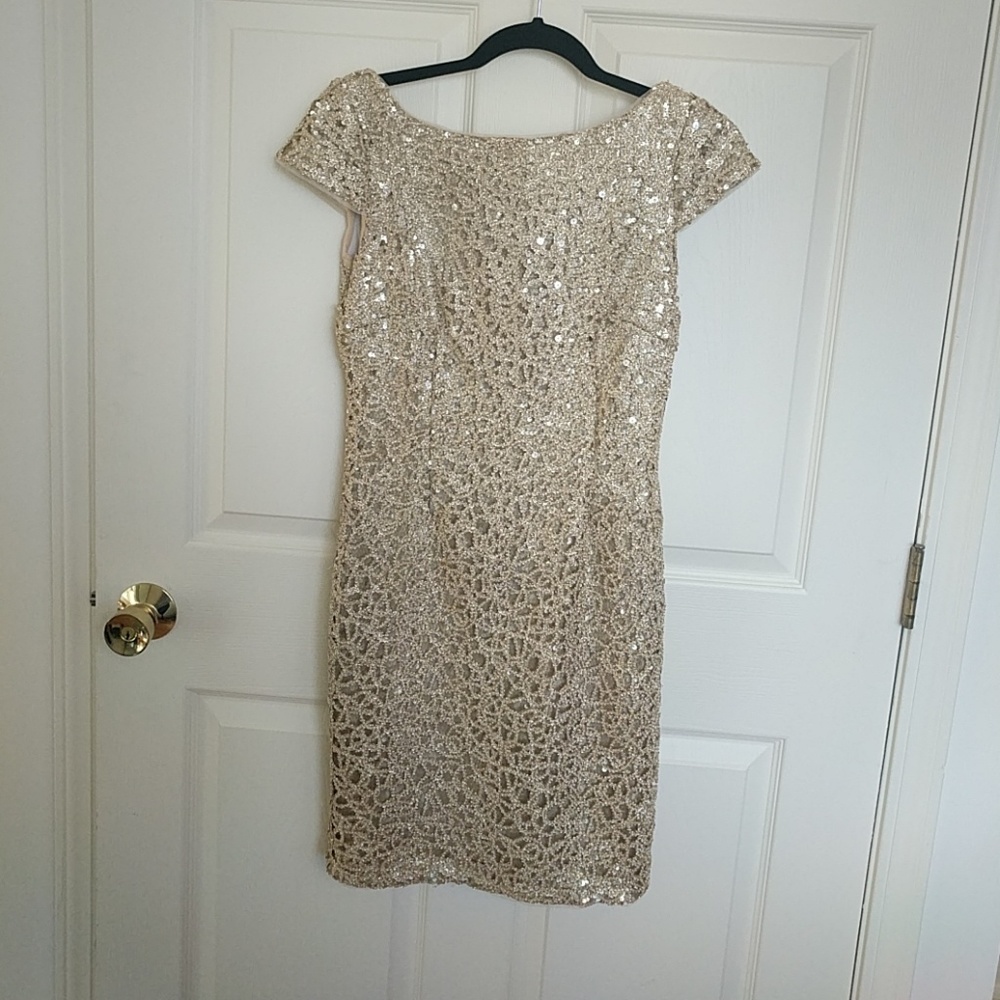 Gold sequin cap-sleeve cocktail dress