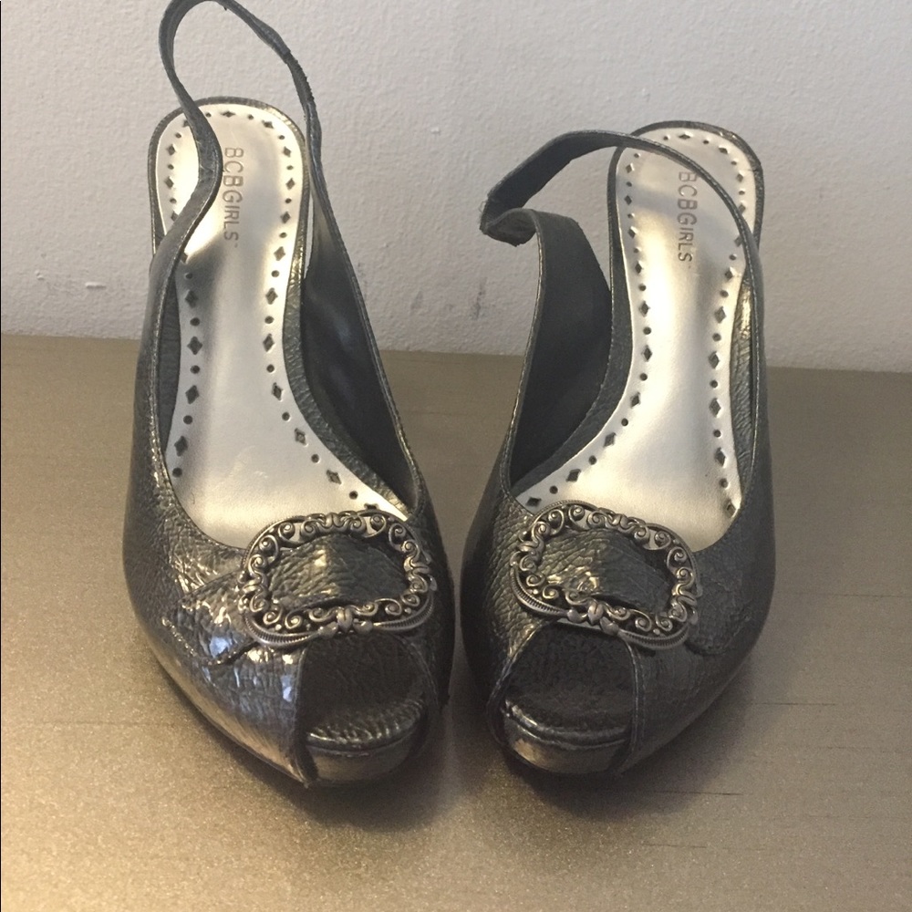 BCBGirls peep toe sling back heels