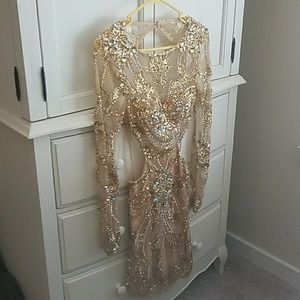 Jovani Short Open-Back Gold Pagent Dress