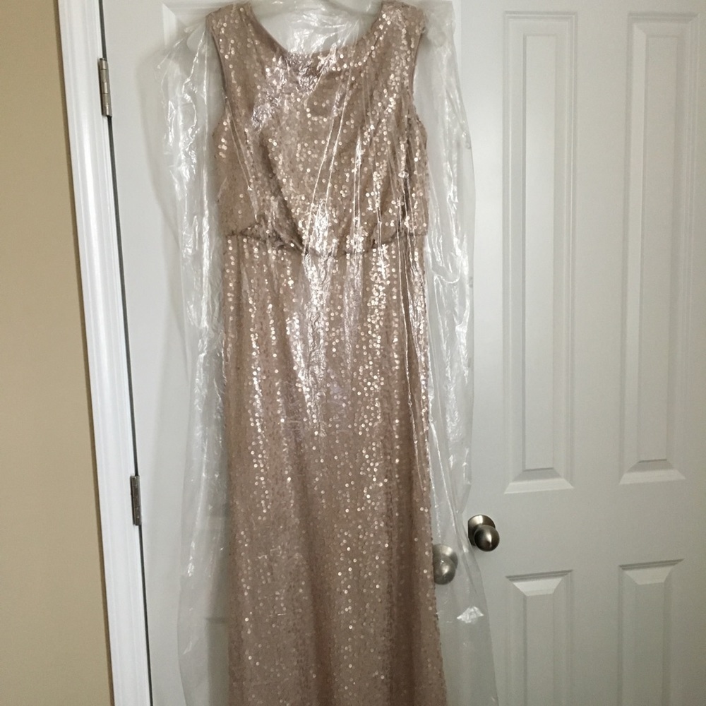 David’s Bridal Long Sequin Blouson Dress - Medium