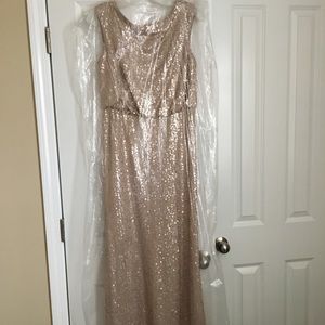 David’s Bridal Long Sequin Blouson Dress - Medium