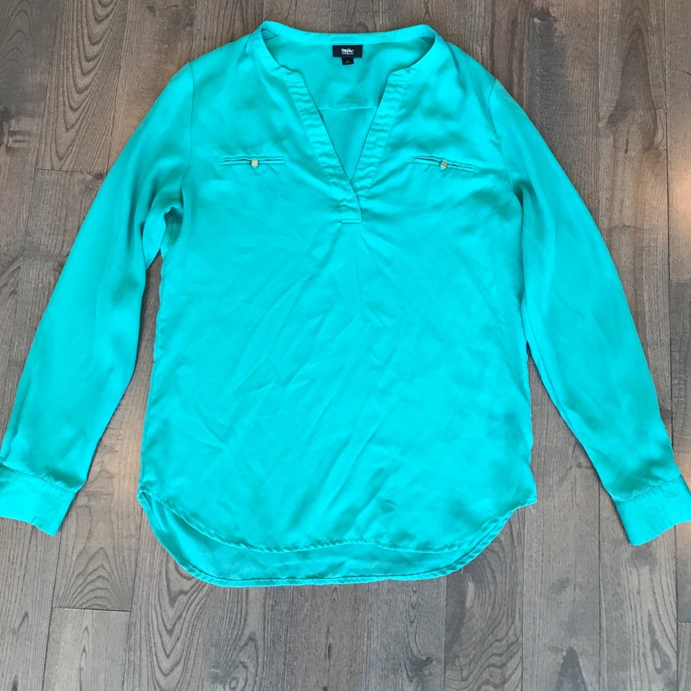 Teal blouse with gold buttons
