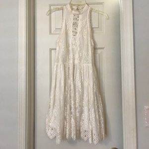 Free People Lace High Neck White Dress