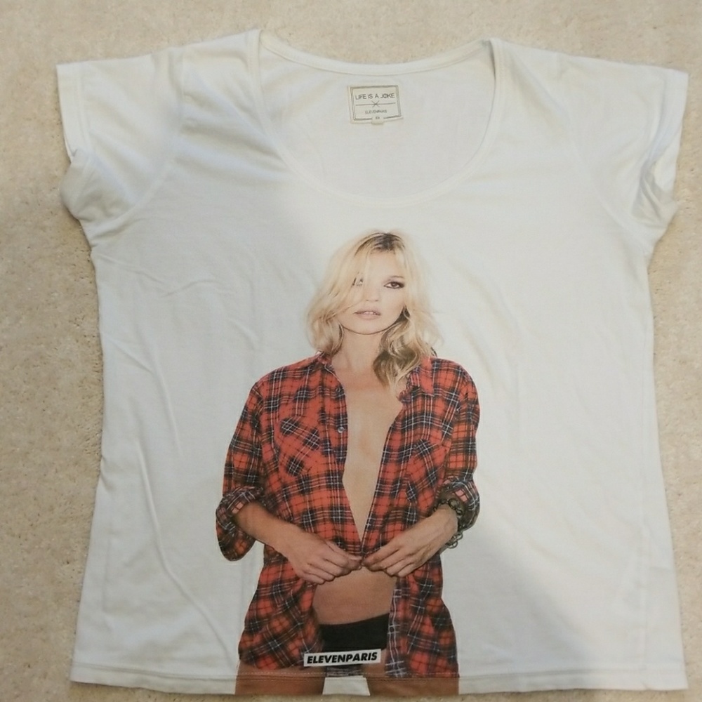 ELEVEN PARIS "life is a joke" Kate Moss T-shirt XS